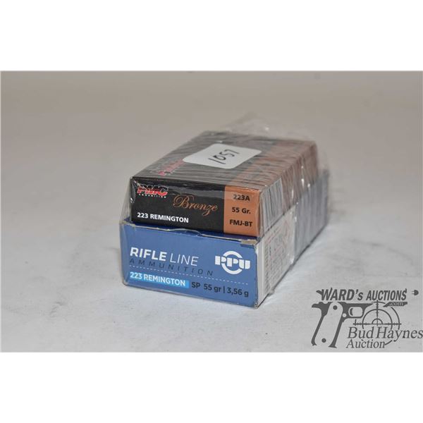 Two full 20 count boxes of .223 rounds including one PPU 55 gr SP and one PMC 55 gr FMJ-BT