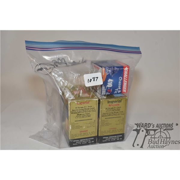 Selection of shotgun ammo including one full 25 count box of Challenger .410 GA 3" #6, one 24 count 