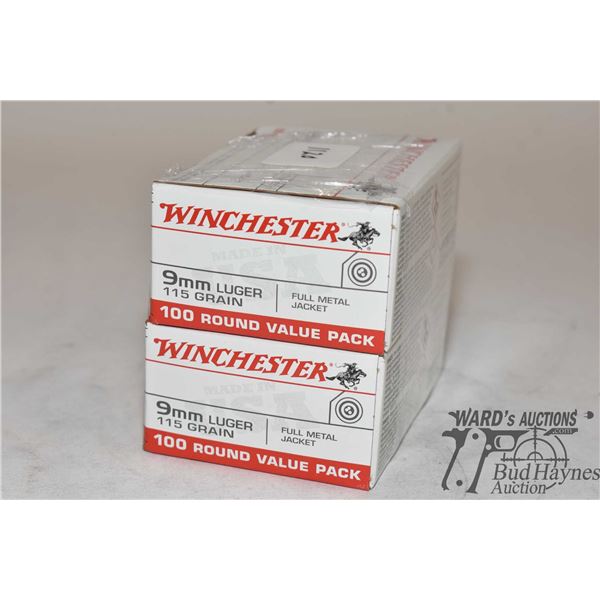 Two full 100 count boxes of Winchester 9mm 115 gr full metal jacket