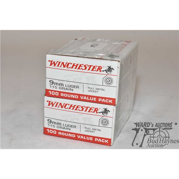 Two full 100 count boxes of Winchester 9mm 115 gr full metal jacket