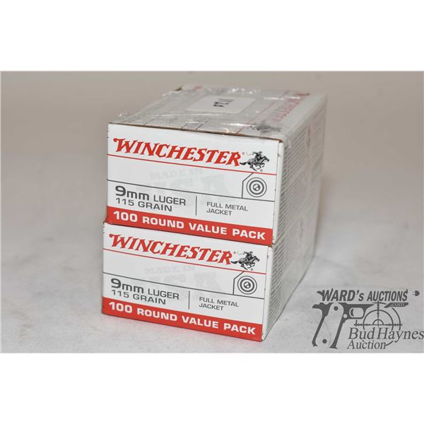 Two full 100 count boxes of Winchester 9mm 115 gr full metal jacket