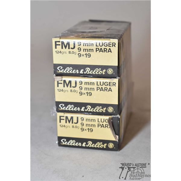 Three full 50 count boxes of Sellier & Bellot 9mm 124 gr