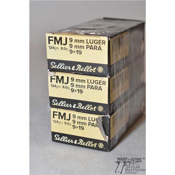 Three full 50 count boxes of Sellier & Bellot 9mm 124 gr