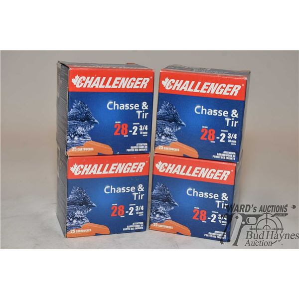 Four full 25 count boxes of Challenger 28 GA 2 3/4" #8 skeet