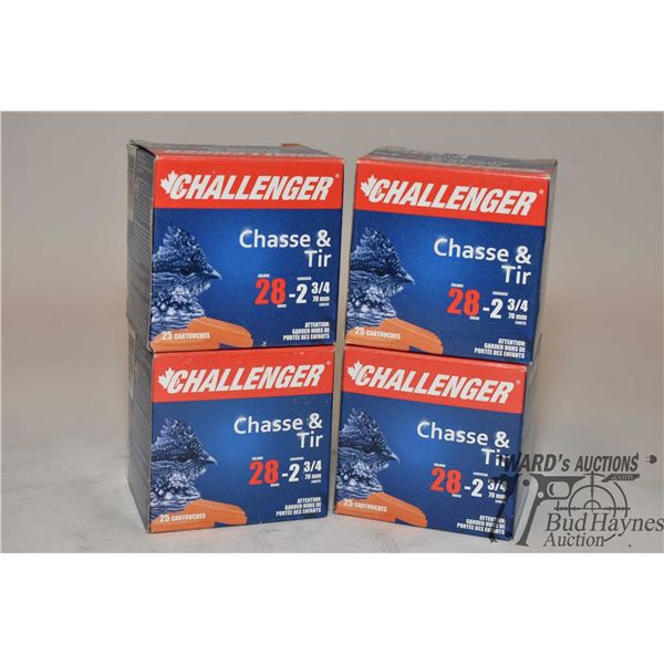 Four full 25 count boxes of Challenger 28 GA 2 3/4" #9 skeet