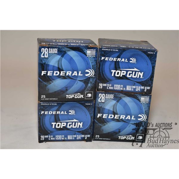 Four full 25 count boxes of Federal Top Gun 28 GA 2 3/4" #9