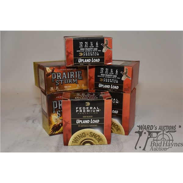 Four 25 count boxes of Federal 12 GA 2 3/4" #6 and two 25 count boxes of Federal prairie storm 12 GA
