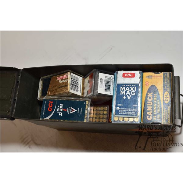 Selection of .22 ammo including one full 500 count box of Winchester .22 LR 40 gr, five full 50 coun