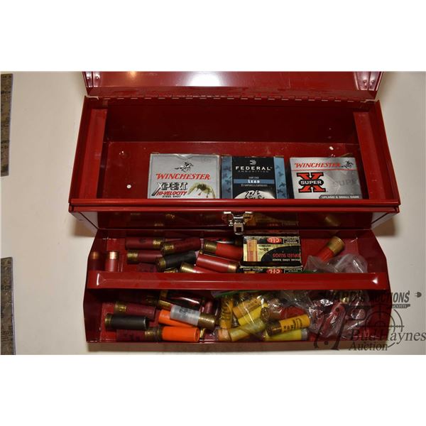 Selection of shotgun ammo including one 8 GA, four 10 GA, one full 25 count box of Winchester 12 GA 