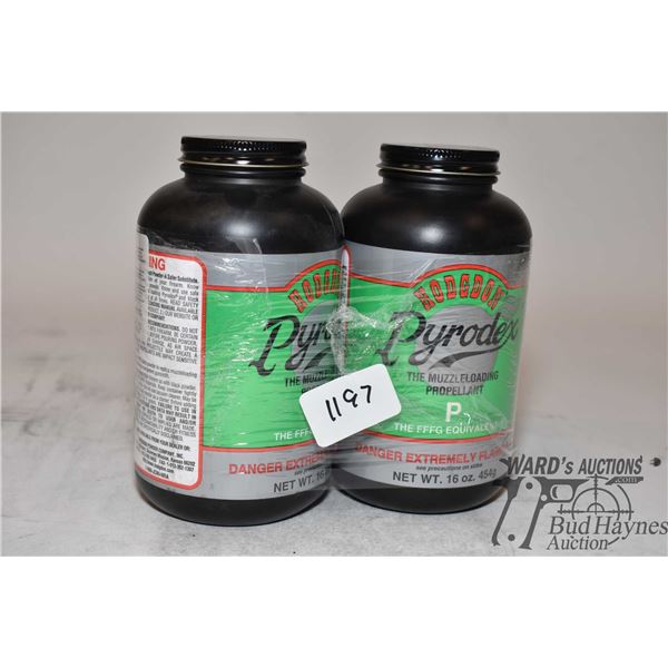 Two full 1lb containers of Hodgdon Pyrodex muzzle loading powder P-FFFG