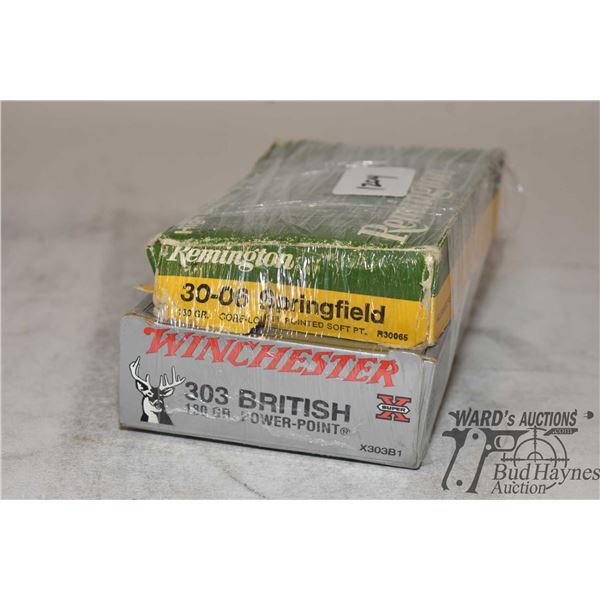 Two full 20 count boxes including one Winchester .303 brit w/ 11 factory and 9 reloads and a box of 