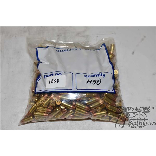 One bag w/ approx. 400 rounds of 9mm reloads, all jacketed hollow point