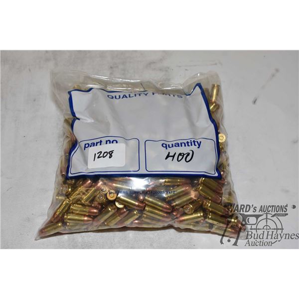 One bag w/ approx. 400 rounds of 9mm reloads, all jacketed hollow point