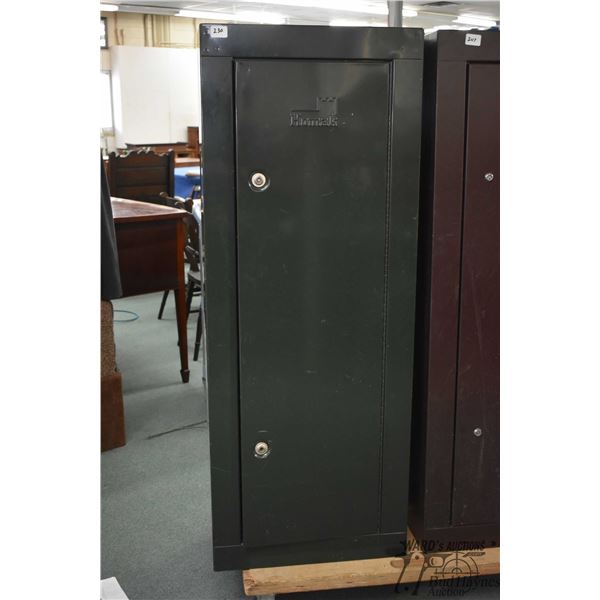Homak 8 gun heavy metal gun locker, measures 55" H x 21" W x 10" D. Note: No key. Needs new locks