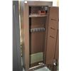 Image 2 : Metal eight gun locker w/ dual locks measuring 55" H x 21" W x 10" D. Has Keys