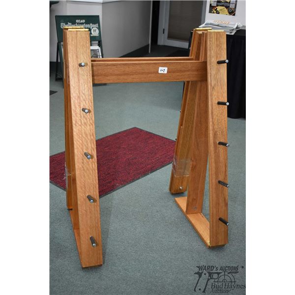Two five gun folding display racks made of mahogany