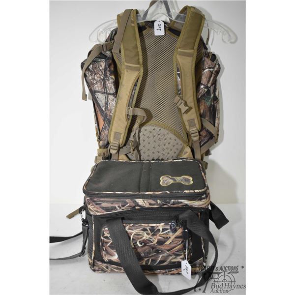 Cabela's camo back pack w/ padded wasit belt and shoulder straps, multipull storage areas and a camo