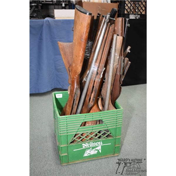 Selection of parcial gun parts including .22 barrels in single and repeater shot and matching wood f