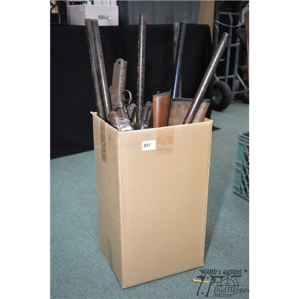 Selection of single shot break action shotgun barrels, wood and firing mechanisms. Note: Pal require