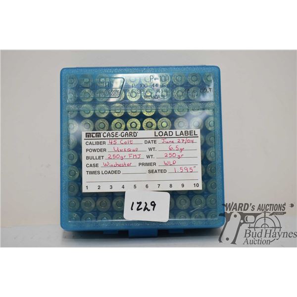 Plastic ammo pack w/ 97 rounds of .45 colt reloads jacketed round nose and three .45 colt w/ lead ro
