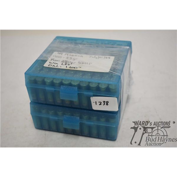 Two full 100 count packs of .44 rem mag reloads semi and jacketed hollow point