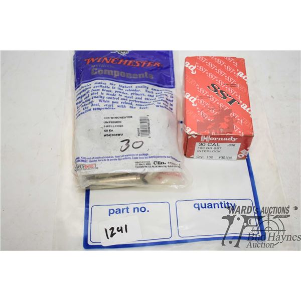 One full 100 count box of Hornady .30 cal 150 gr SST Interlock bullets and a 30 count bag of nickel 