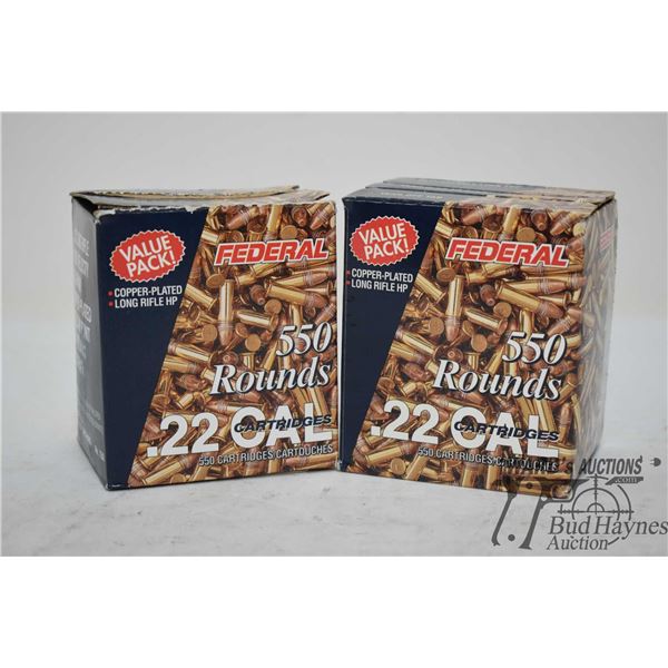 Two full 550 count boxes of Federal .22 LR 36 gr copper plated hollow point