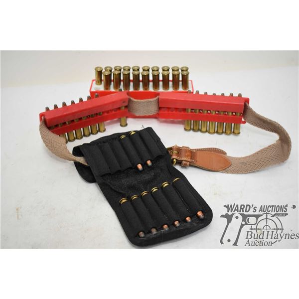 Selection of rifle ammo including ammo belt w/ 23 factory .30-30 and 19 factory .303 brit