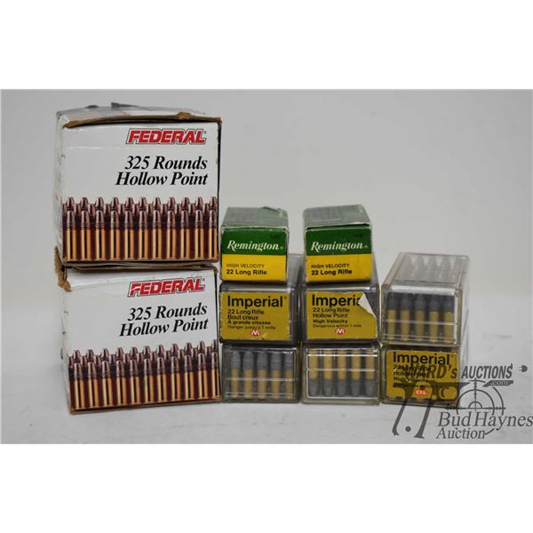 Selection of .22 ammo including one full 325 count box Federal .22 LR 36 gr HPRN, three full 100 cou