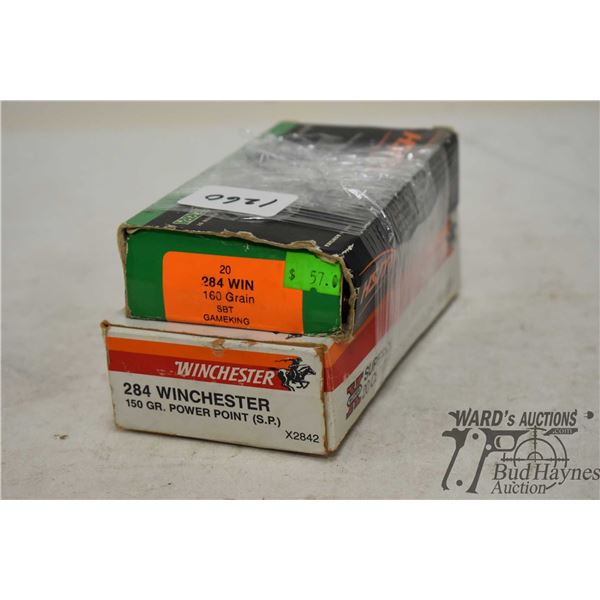 One full 20 count box Winchester .284 win 150 gr power point and a partial box of 3 and 17 brass HSM