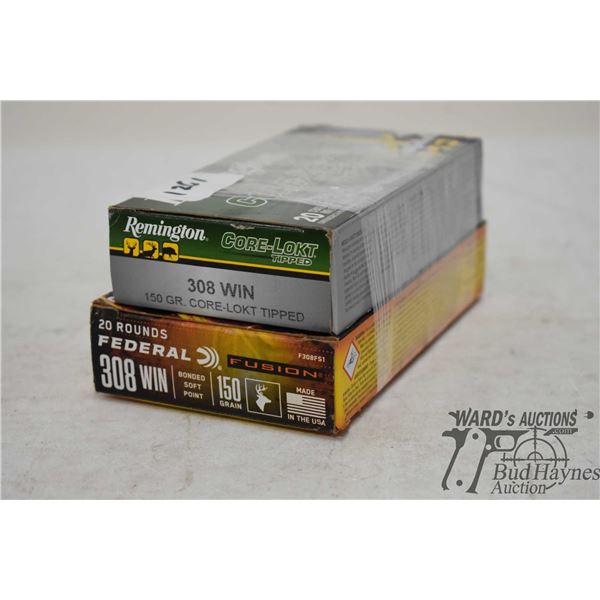 Two partial boxes of .308 win 150 gr including 19 count Federal bonded soft point and 16 count Remin