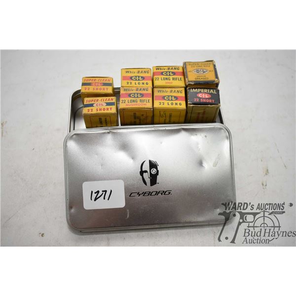 Selection of vintage .22 amo including two full 50 count boxes CIL .22 short, one full 50 count box 