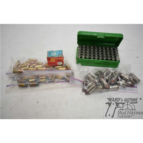 Selection of handgun ammo including 25 6.35 mm, 19 .32 auto, 13 .32 S&W, 23 .45 auto, 50 .38 S&W, al