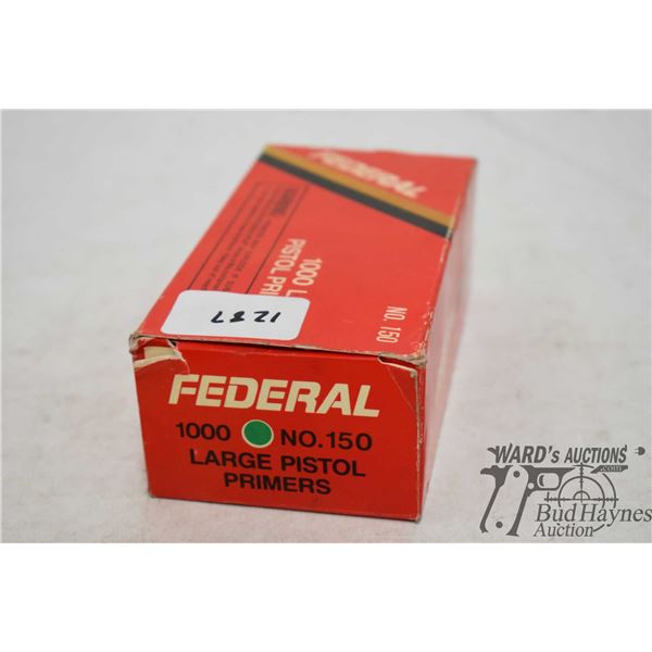 Selection of primers including 500 Federal No. 150 large pistol primers, 48 CCI small pistol primers