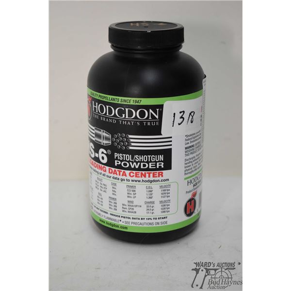 One full 1 lb container of Hodgdon HS-5 pistol shotgun powder
