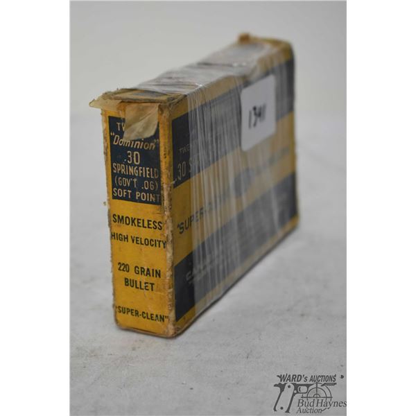 One full 20 count box of vintage Dominion .30 springfield soft point 220 gr. Rounds look factory but