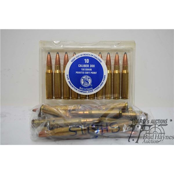 Bag w/ 28 factory .308 win rounds and 3 blanks. 10 are 150 gr PSP