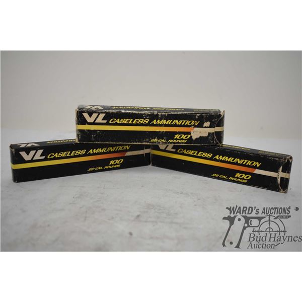 Three full 100 count boxes of VL caseless .22 cal ammo for Daisy air gun