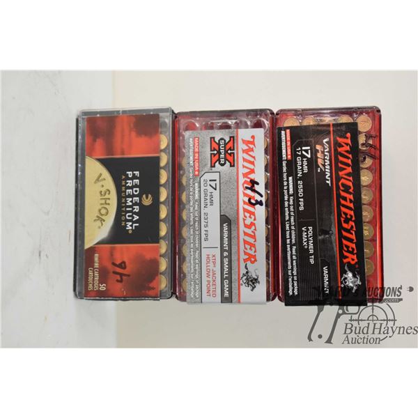 Selection of 17 HMR ammo including one partial 43 count box of Winchester 20 gr XTP-HP, one partial 