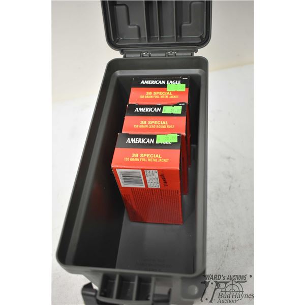 Plastic ammo box w/ three full 50 count boxes American Eagle .38 spl 158 gr lead round nose