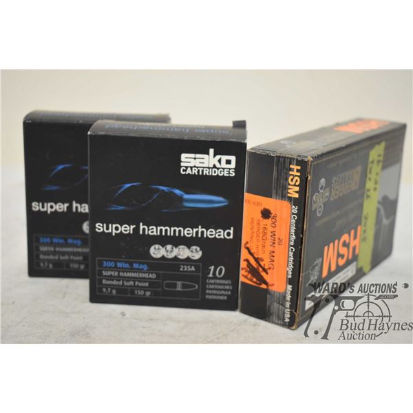 Selection of .300 win mag ammo including one full 10 count box and one 7 count box Sako super hammer