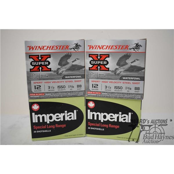 Two full 25 count boxes Winchester Super X 12 GA 3 1/2" BB and two full 20 count boxes Imperial 12 G
