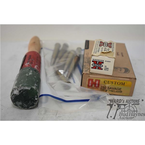 One partial box of 8 Hornady .250 sav 100 gr Interlock and 12 brass, plus 6 vintage .303 brit factor