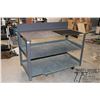 Image 1 : Heavy metal work station w/ two shelves measuring 36" H at back board, 48 1/2" W and 24" D. Table to