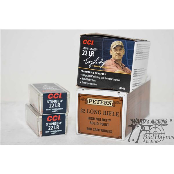Bag w/ one full 500 count box Peters .22 LR 40 gr lead round nose, one full 375 count box CCI mini-m