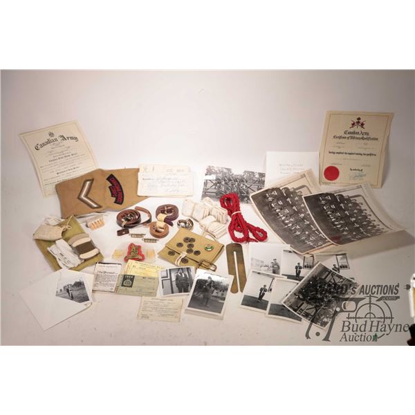A selection of military WWII uniform, accessories and ephemera from Corporal Andrew Lionel Thiverge