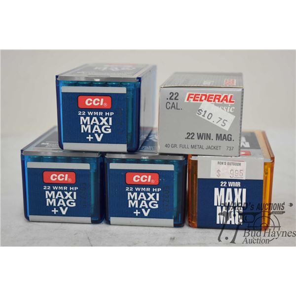 Six full 50 count packs CCI .22 WMR HP maxi mag v, one full 50 count pack CCI .22 WMR maxi mag FMJ a