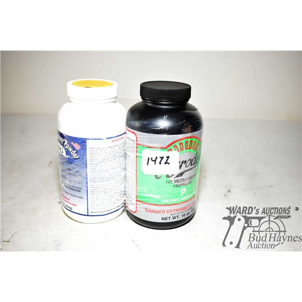 Two full 1 lbs. containers of black powder including Hodgdon Pyrodex P (FFFg) and an American Pionee