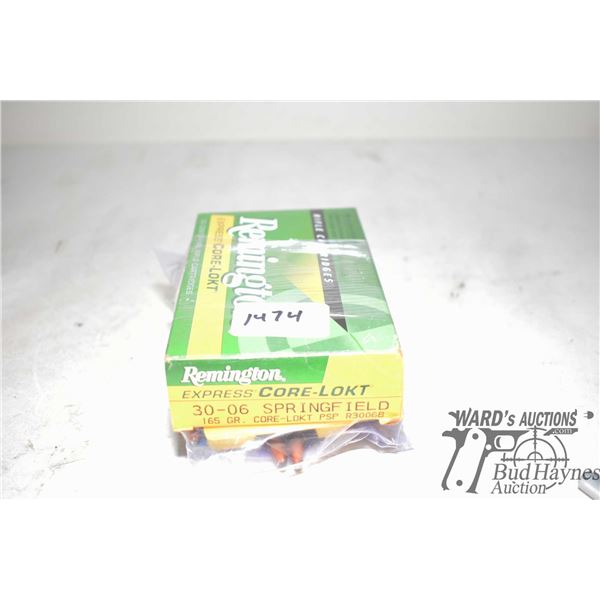 One full 20 count box of Remington 30-06 Spring 165 grain Core-Lokt PSP and a bag containing 16 roun