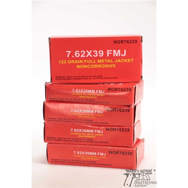 Five full 20 count boxes of NOR76239 7.62X39, 11 grain, full metal jacket non-corrosive